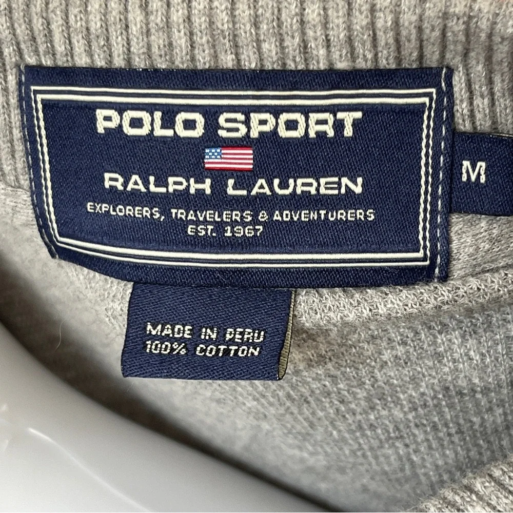 Vintage Polo Sport Ralph Lauren Gray Long Sleeve Polo Embroidered Size Medium M